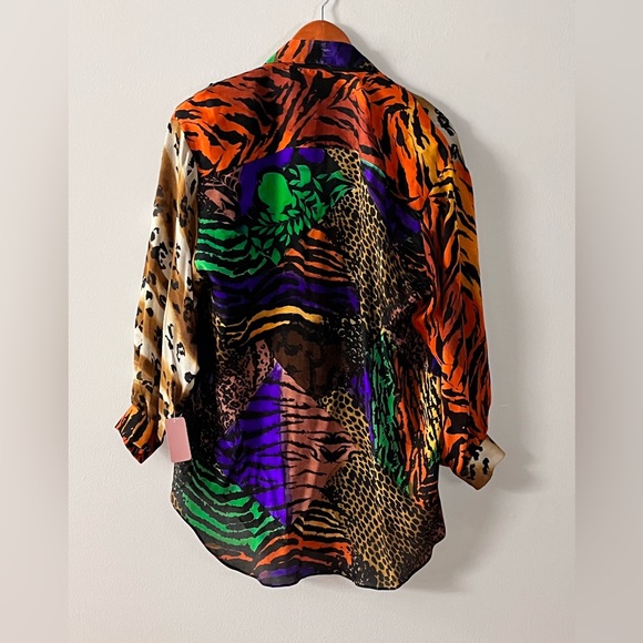 Judith Ann vintage NWT animal print button down hi lo semi sheer Silk blouse, M - Picture 8 of 16